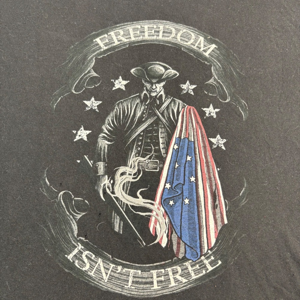 Freedom Isn't Free Graphic T-Shirt Mens XL Black Revolutionary War Flag Tee - Picture 2 of 6
